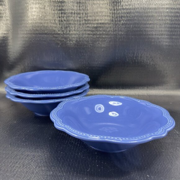 Pierre Deux Blue Ceramic Deep Dish Bowls Set 4 Beaded Edges Bowls Portugal VTG - Picture 13 of 16
